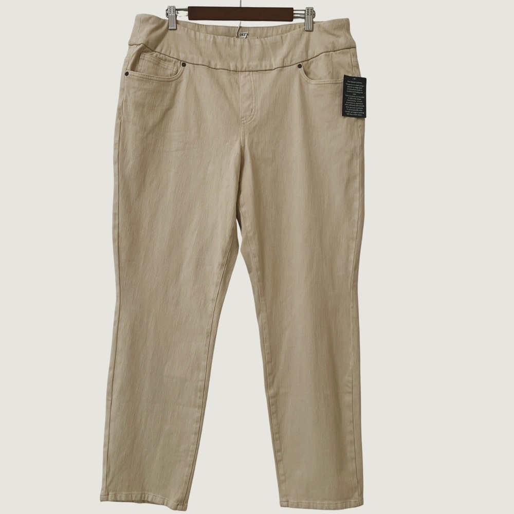 NEW Coldwater Creek Knit Denim Straight Leg Jeans Women 18W Tan Mid Rise Pull On